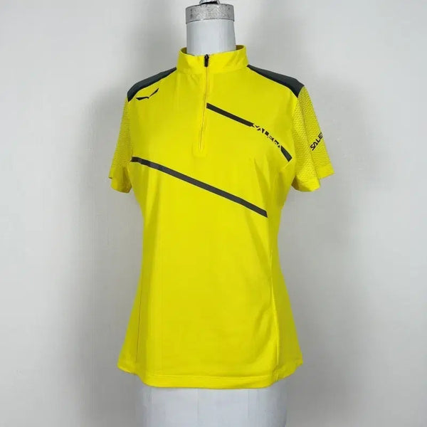 [BUNJANG] Salewa Yellow Spandex Half-Zip Short Sleeve T-Shirt Women's M / 살레와/스판 반집업 반팔 티 티셔츠 여95 M/라덴