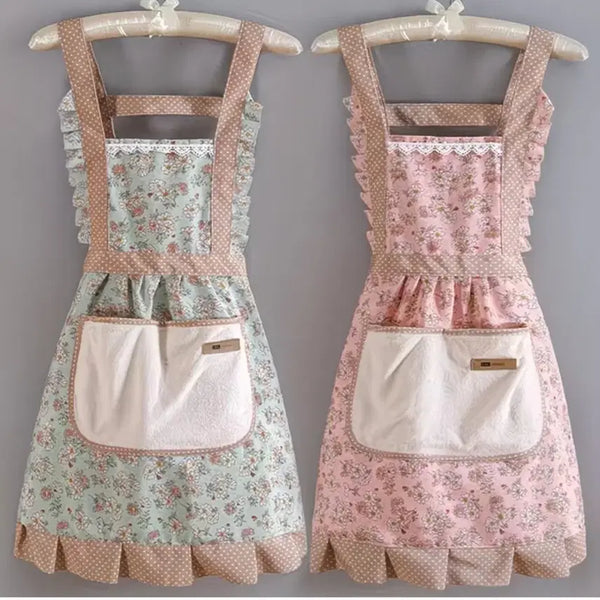[BUNJANG] Flower Pattern Apron 2-Piece Set / 플라워 패턴 앞치마 2종 세트