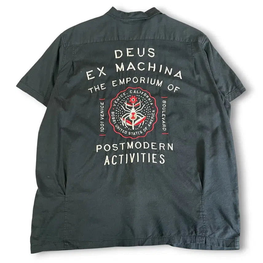 [BUNJANG] Deus Ex Machina Embroidered Charcoal Work Shirt XL / 데우스 엑스 마키나 백 자수 차콜 워크 셔츠 XL