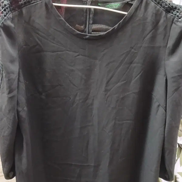 [BUNJANG] Crocodile Lace Detail Blouse Black 95 / 크로커다일 레이스 디테일 블라우스 블랙95