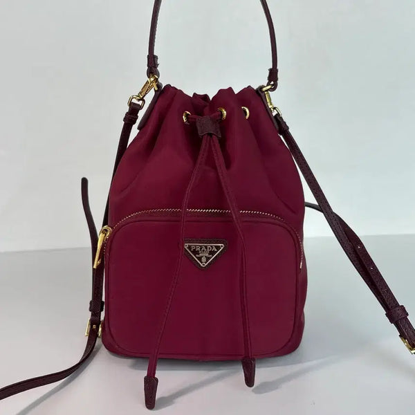 [BUNJANG] Prada Tessuto Nylon Burgundy Bucket Bag / 정품 프라다 테수토 나일론 버건디 버킷백 금장 투웨이 숄더 크로스백