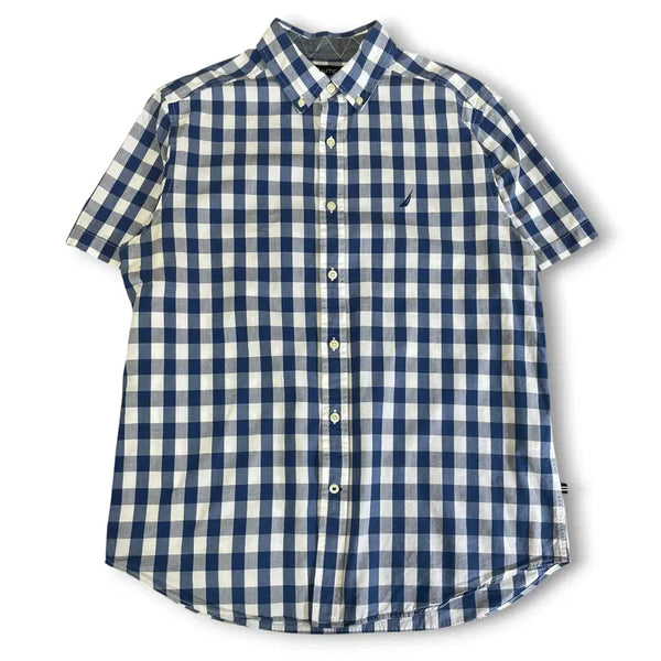 [BUNJANG] Nautica Classic Fit Blue Gingham Check Short Sleeve Shirt M / 노티카 클래식핏 블루 깅엄 체크 반팔 셔츠 M