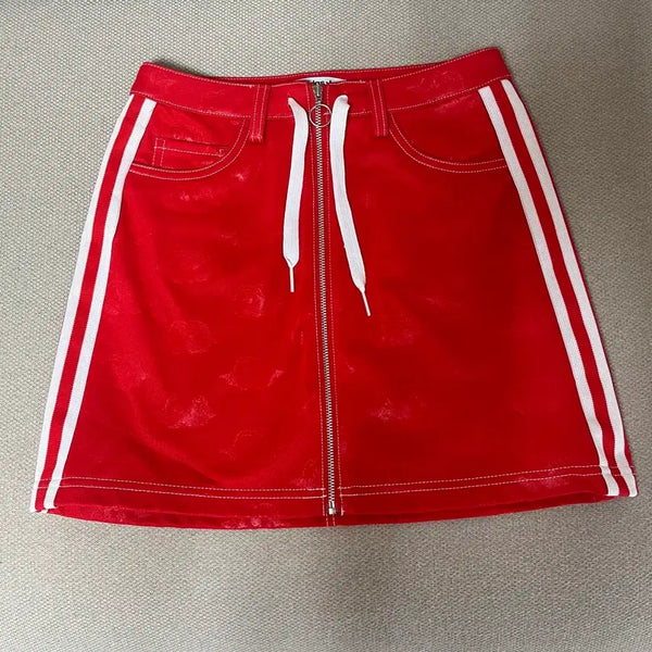 [BUNJANG] Adidas Track Pants Style Wrinkle Red Mini Skirt / 아디다스 (새상품) 트랙팬츠 스타일 링클 레드 스커트S