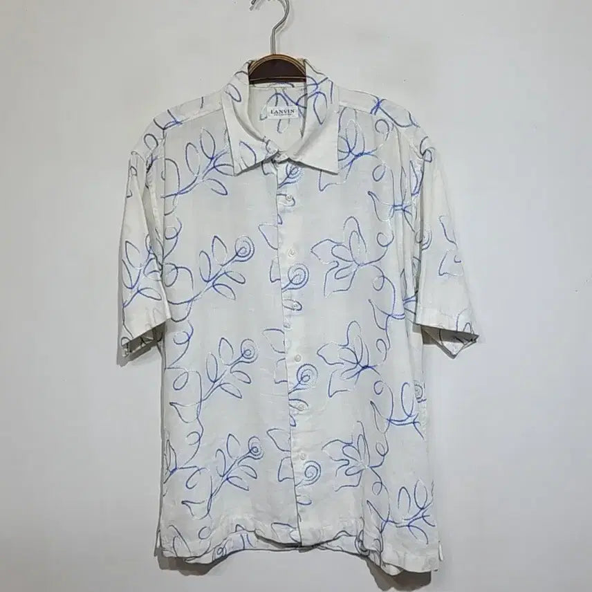 [BUNJANG] Lanvin Linen Embroidered Short Sleeve Shirt XL / (XL) 랑방 반팔 린넨셔츠 자수패턴 마 반팔남방