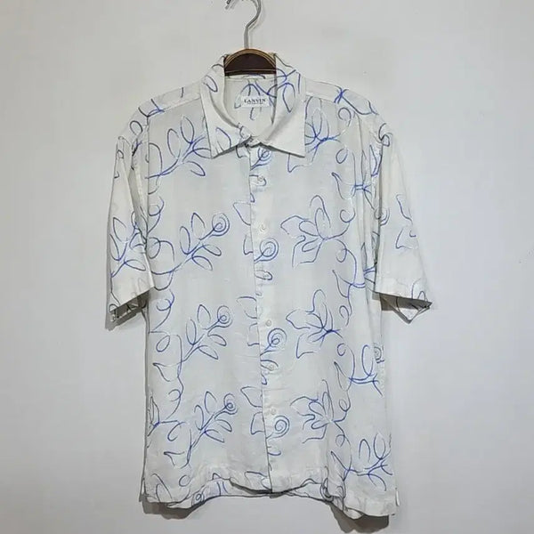 [BUNJANG] Lanvin Linen Embroidered Short Sleeve Shirt XL / (XL) 랑방 반팔 린넨셔츠 자수패턴 마 반팔남방