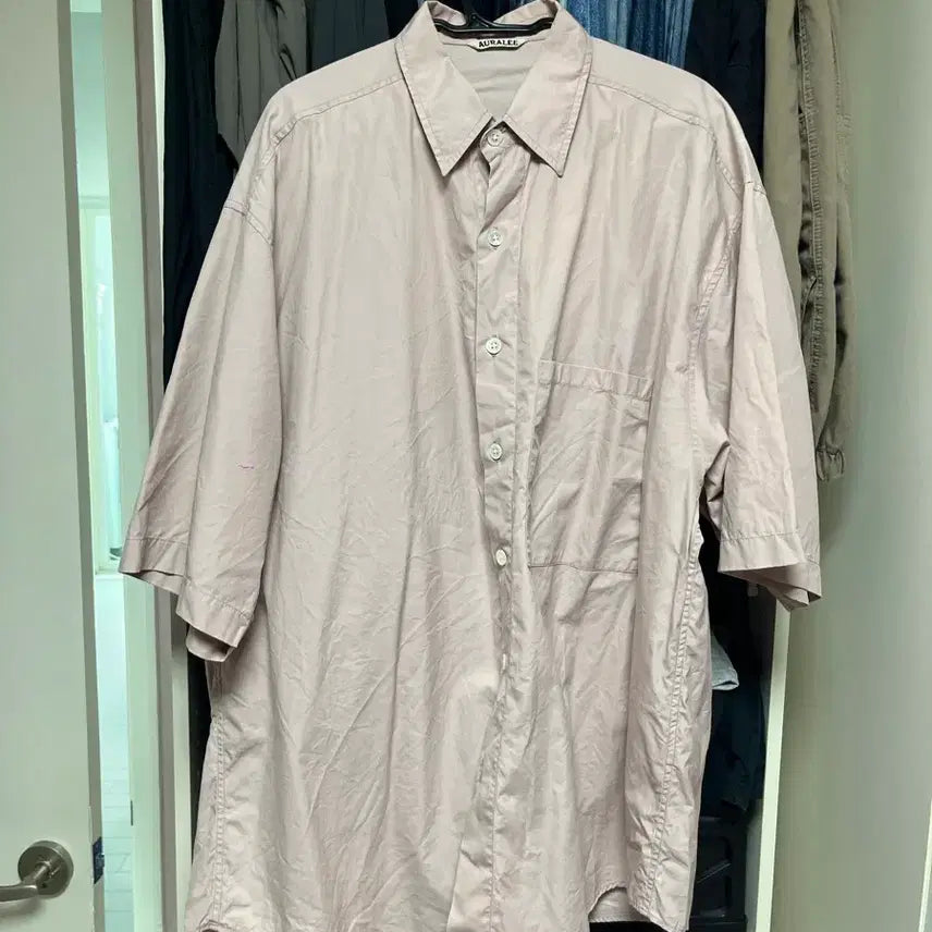 [BUNJANG] Our Lee Washed Pins Short Sleeve Shirt Light Pink / 오라리 워시드 핀스 숏슬리브 셔츠 라이트핑크 5