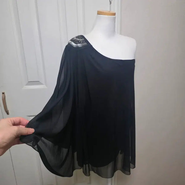 [BUNJANG] Forever 21 Black One-Shoulder Chiffon Blouse (S/P) / 포에버21 블랙 원숄더 쉬폰 블라우스 S/P