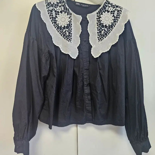 [BUNJANG] Zara Lace Collar Blouse / 자라 레이스 빅카라 셔츠