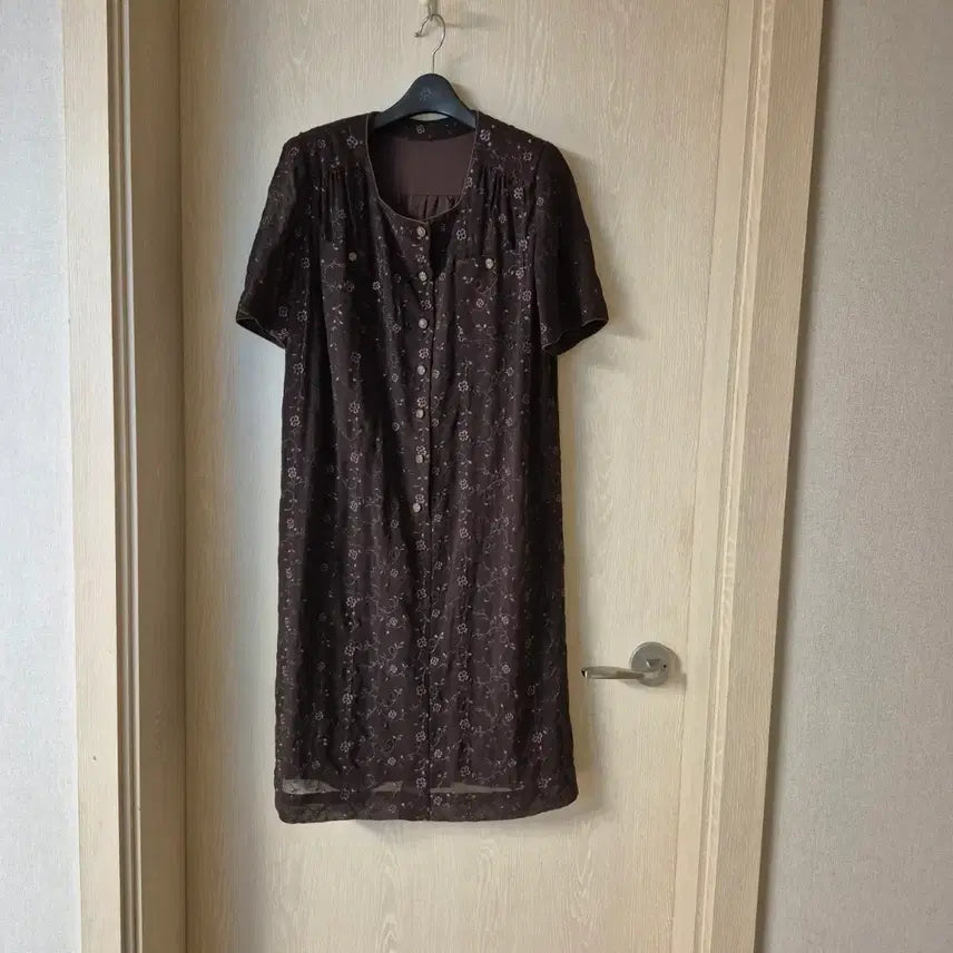 [BUNJANG] Brown Floral Pattern Midi Dress / 브라운 플라워 패턴 원피스사이즈88