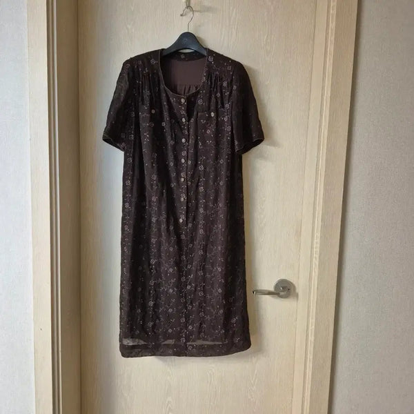 [BUNJANG] Brown Floral Pattern Midi Dress / 브라운 플라워 패턴 원피스사이즈88