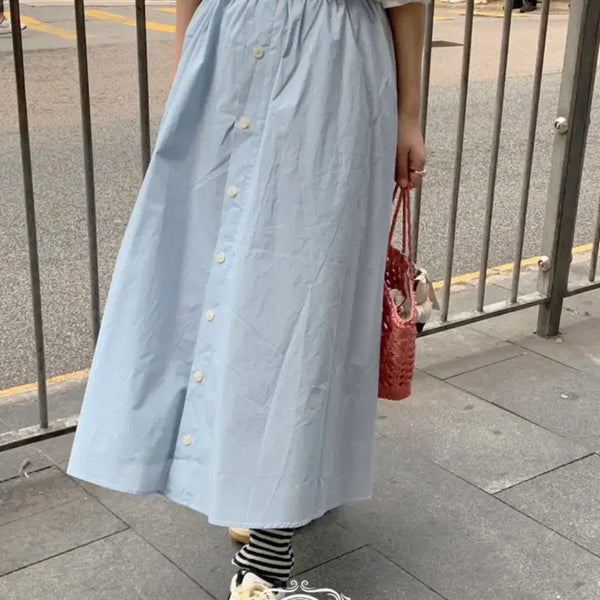[BUNJANG] Taehyang Closet Sky Blue Button Long Skirt / 태향옷장 하늘색 단추 롱 스커트