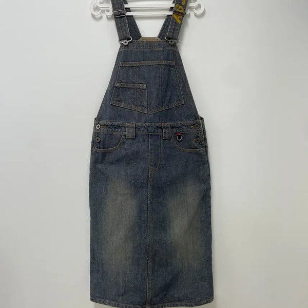 [BUNJANG] Vintage Washed Denim Overalls Dress / A6 빈티지 워싱 데님 멜빵 원피스 55