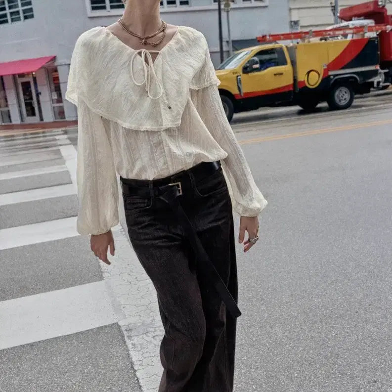 [BUNJANG] Zara Ruffled Lace Blouse Cream Size M / (새상품) Zara 자라 러플드 레이스 블라우스 M사이즈