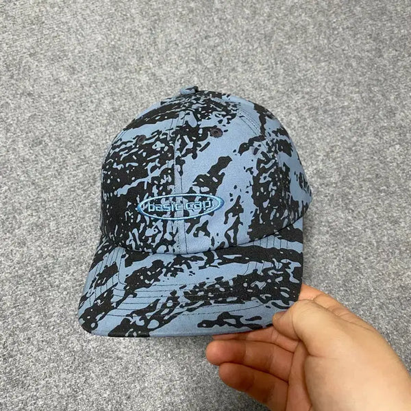 [BUNJANG] Basic Cap Blue Camo Print Oval Logo Backstrap Hat / basic cap 블루 카모 프린트 오벌로고 백스트랩  모자