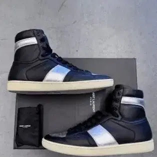 [BUNJANG] Saint Laurent Paris Leather High-Top Sneakers Silver / [정품]생로랑 파리 레더 하이탑 실버 스니커즈 260mm