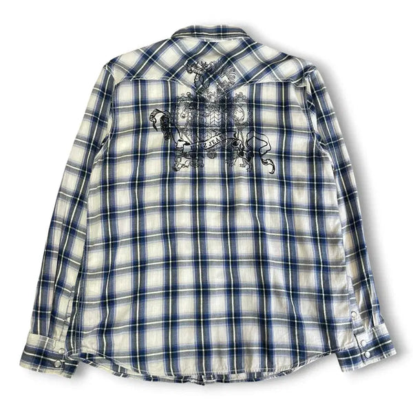 [BUNJANG] U.G.I.Z Blue Flannel Western Checkered Shirt XL / U.G.I.Z 블루 플란넬 웨스턴 체크 셔츠 XL
