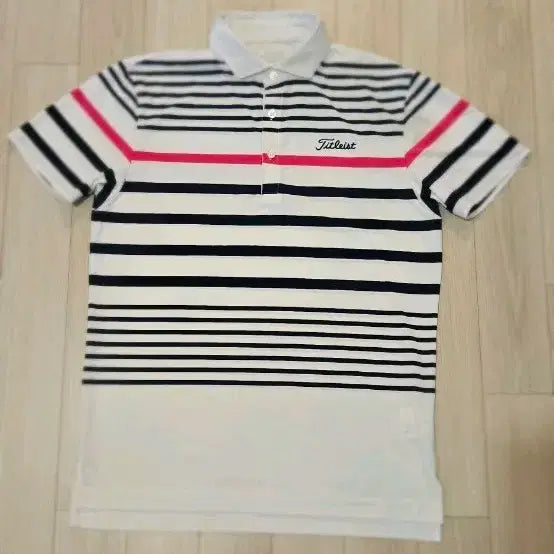 [BUNJANG] Titleist Golf Short Sleeve Polo Shirt White Navy Pink Stripe Size 95 / 타이틀리스트 골프 반팔 카라티 95 가슴단면 49