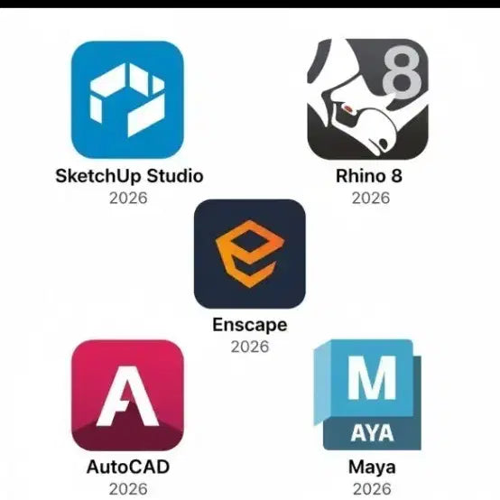 [BUNJANG] Rhino 8, Enscape 2026, SketchUp 2026, AutoCAD 2026, Maya 2026 Bundle / [2026 최신] 라이노8 엔스케이프 스케치업 오토캐드 마야 2026