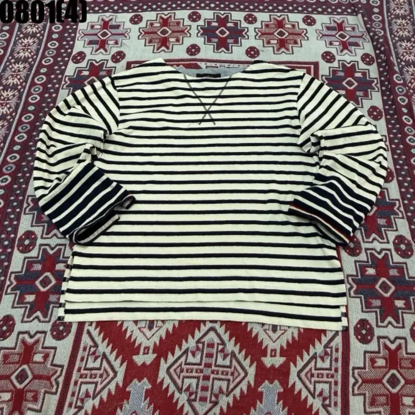 [BUNJANG] 2nd Floor Striped Long Sleeve T-Shirt Navy/White / 2nd floor보더티셔츠 네이비/화이트