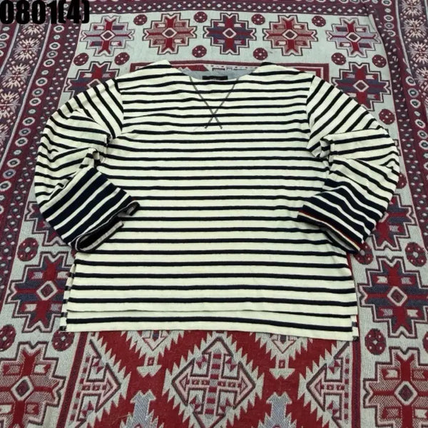 [BUNJANG] 2nd Floor Striped Long Sleeve T-Shirt Navy/White / 2nd floor보더티셔츠 네이비/화이트