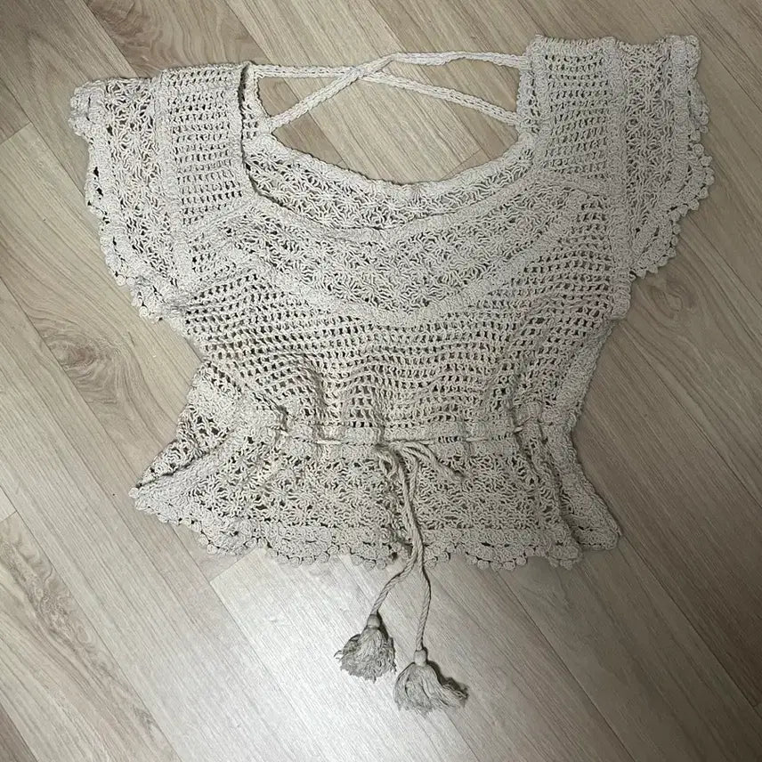 [BUNJANG] Crochet Knit Sleeveless Top with Integrated Casing / 여름 반팔 니트&나시