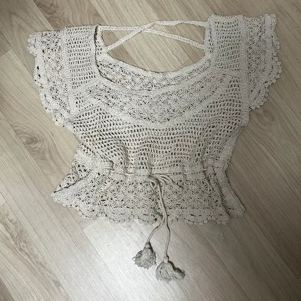 [BUNJANG] Crochet Knit Sleeveless Top with Integrated Casing / 여름 반팔 니트&나시