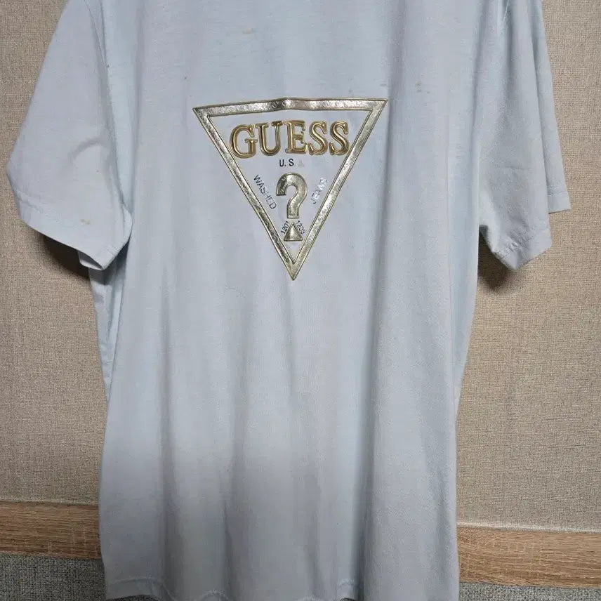 [BUNJANG] Guess Light Blue Logo Short Sleeve T-Shirt / 게스 반팔 티셔츠 라이트 블루