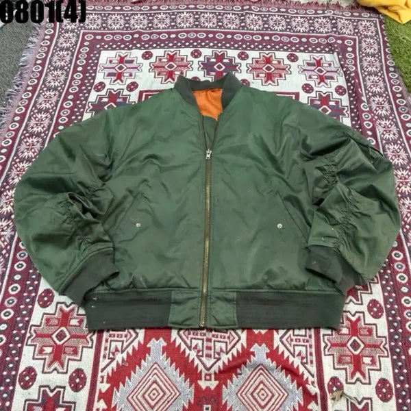 [BUNJANG] Reversible Bomber Jacket (Green/Orange) / 항공점퍼 그린/오렌지 양면