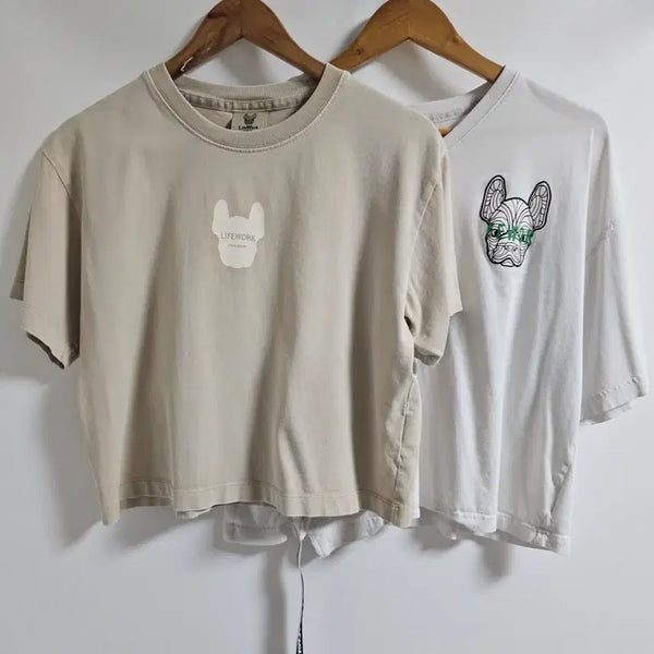 [BUNJANG] LifeWork Bundle Set 2 T-Shirts (Beige S / White FREE) / [일괄] 라이프워크(LifeWork) 반팔 티셔츠 2종 세트 (베이지 S / 화이트 FREE)