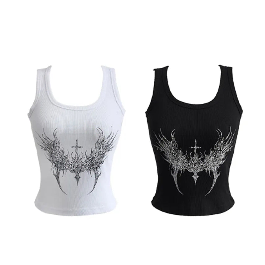 [BUNJANG] Urbanunique Ribbed Sleeveless Top / 어반유니크 프린팅 나시 에이블리 교신 교환 슬리브리스 y2k chakra printing ribbed sleeveless 라운드넥