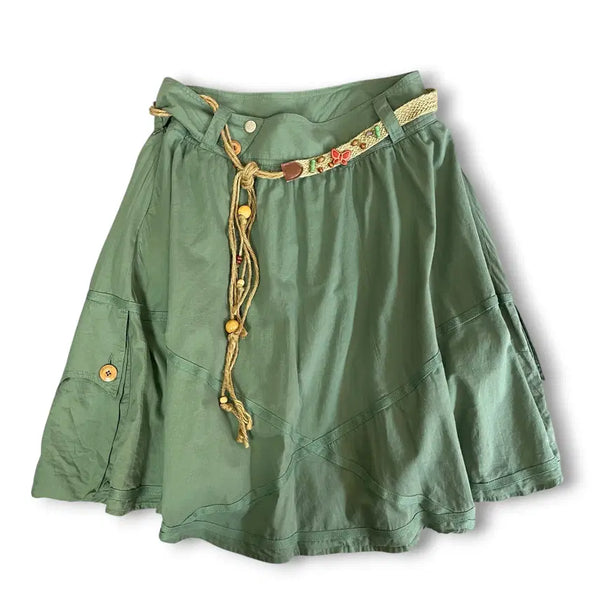 [BUNJANG] HUM 00s Vintage Khaki Belt Point Skirt (Size M) / 00s HUM 빈티지 카키 벨트 포인트 스커트 M