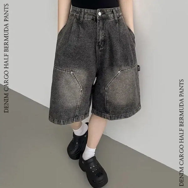 [BUNJANG] Vintage Washed Black Cargo Bermuda Shorts / 빈티지 워싱 흑청 카고 버뮤다 팬츠 바지