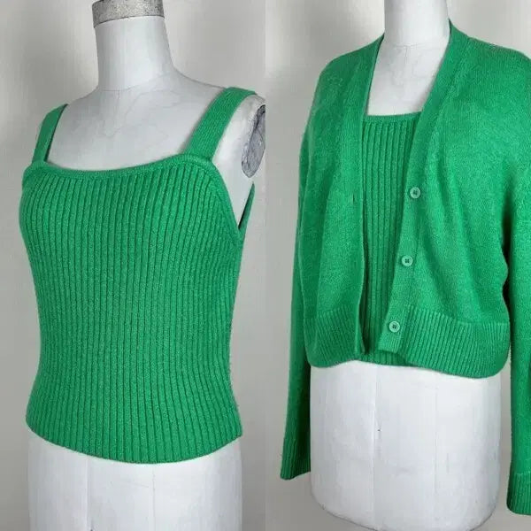 [BUNJANG] 8seconds Sleeveless Cardigan Set Green Women's Size M / 에잇세컨즈/나시 가디건 세트 그린 여90 M/라덴