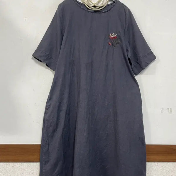 [BUNJANG] Embroidered Long Dress - Dark Gray / N6898 자수 마 롱 원피스.아방.