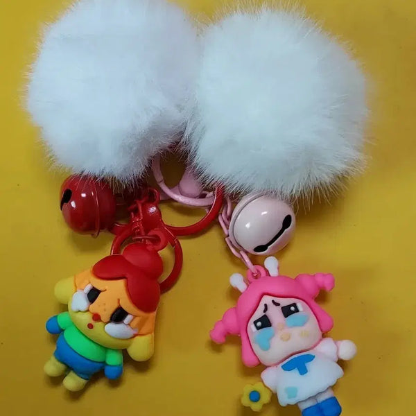 [BUNJANG] Crying Character Keychain with Pom-pom and Bell / 크라잉베이키링