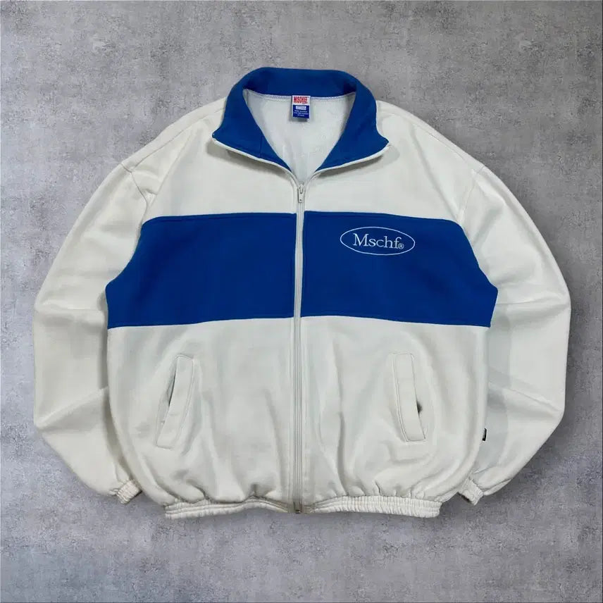 [BUNJANG] Mischief Color Block Cotton Zip-Up Top / 미스치프 화이트 블루 배색 코튼 집업