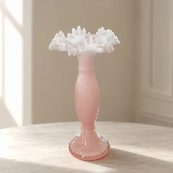 [BUNJANG] Antique Opaline Ruffled Flower Vase Pink / 앤틱 오팔린 러플 꽃병 핑크