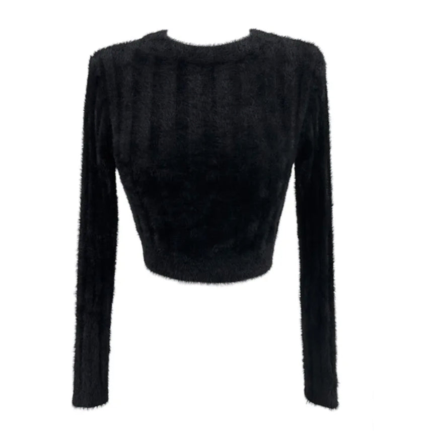 [BUNJANG] Urbanunique Angora Stripe Round Neck Crop Knit / 어반유니크 앙고라 크롭 니트 스트라이프 라운드넥 에이블리 교신 교환