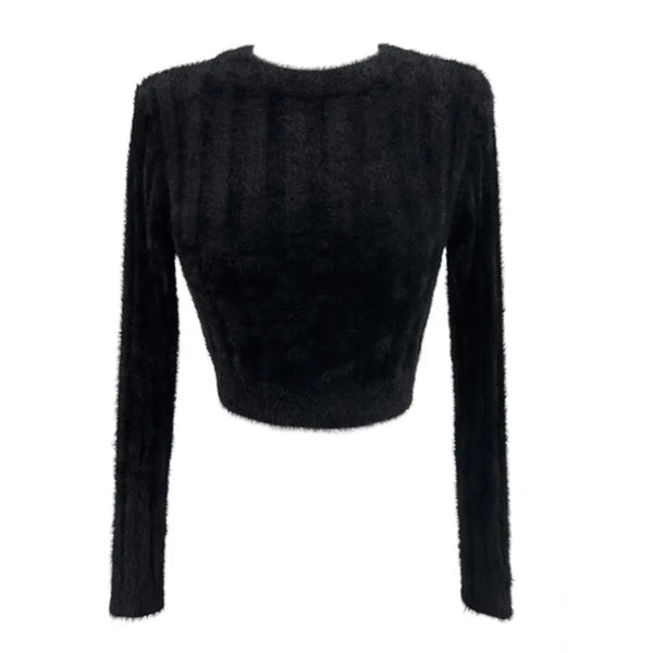 [BUNJANG] Urbanunique Angora Stripe Round Neck Crop Knit / 어반유니크 앙고라 크롭 니트 스트라이프 라운드넥 에이블리 교신 교환
