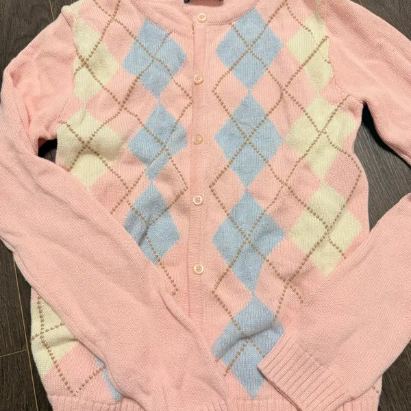[BUNJANG] Brandy Melville Pink Argyle Cardigan / 브랜디멜빌 핑크 아가일 가디건