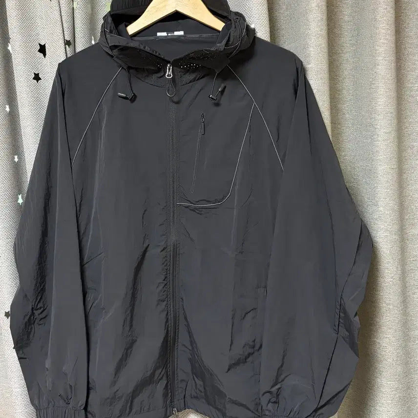 [BUNJANG] Black Hooded Zip-Up Running Windbreaker Jacket / 블랙 후드집업 러닝 바람막이 free 새상품