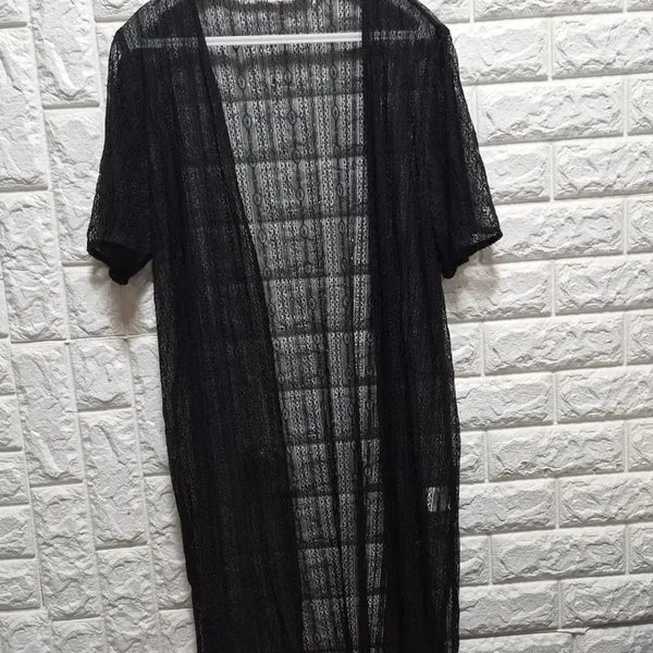 [BUNJANG] Black Lace Short-Sleeve Cardigan (M) / 일제 반팔 블랙 레이스 가디건M