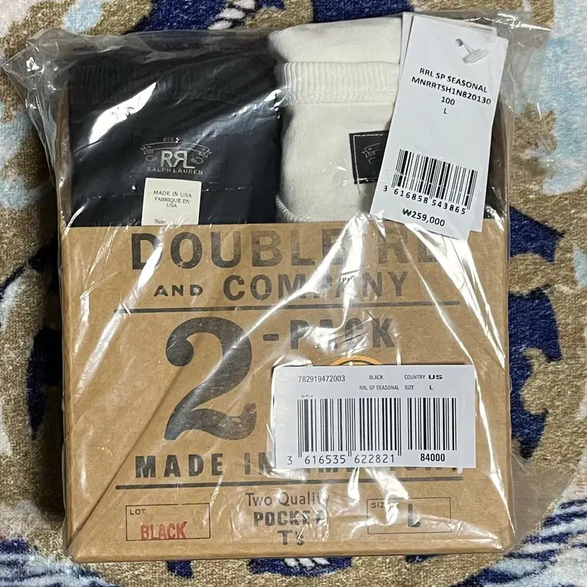 [BUNJANG] RRL Double Pack T-Shirt Set (Warm White, Black) Size M / 더블알엘(RRL) 투팩 흰+블랙 1SET