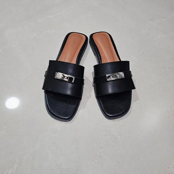 [BUNJANG] Women's Leather Buckle Slippers / # 소가죽 버클 여성 슬리퍼