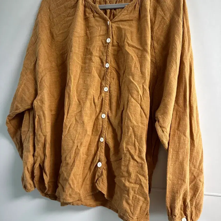 [BUNJANG] Golden Brown Shirred Button-Front Blouse / 골든 브라운 셔츠블라우스