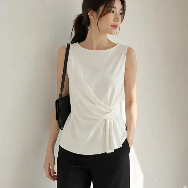 [BUNJANG] Calvin Klein Off-Shoulder Wrap Sleeveless Blouse / [FREE] 캘빈클라인 오프숄더 랩 민소매 블라우스
