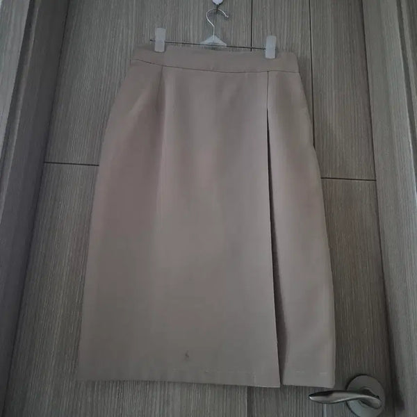 [BUNJANG] Elle A-Line Pleated Long Skirt Beige / 에이라인스커트엘르