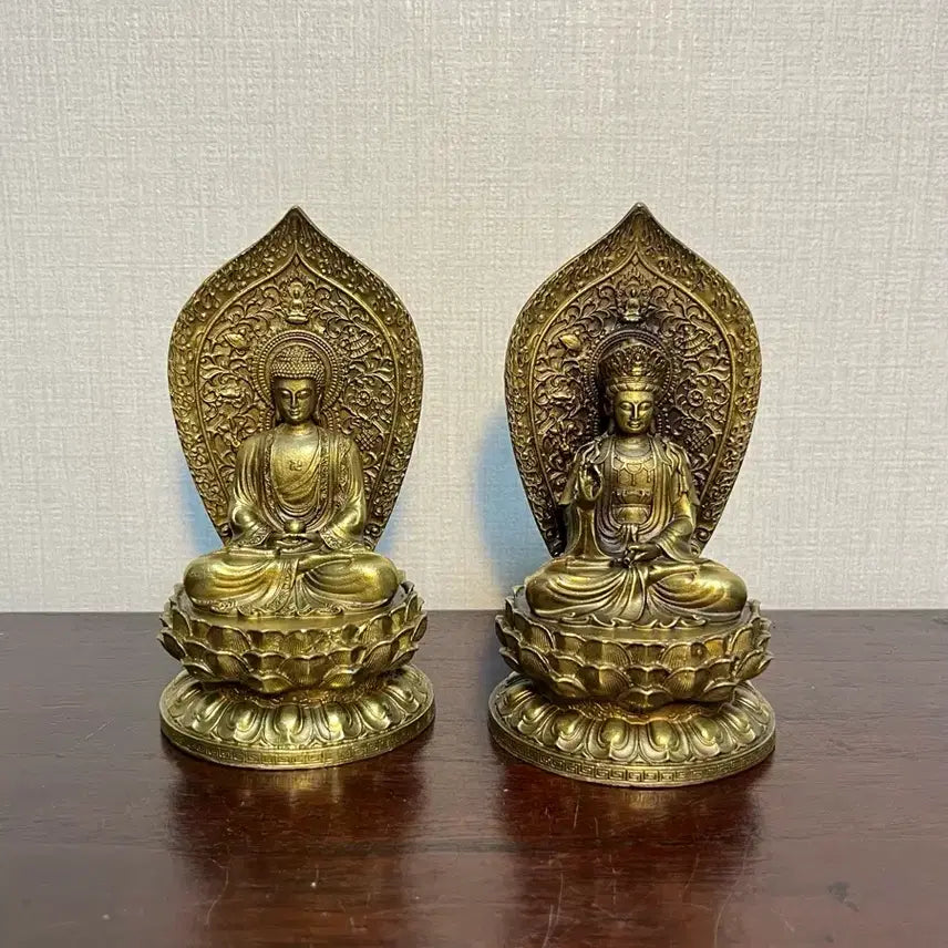 [BUNJANG] Bronze Buddha Statues - Amitabha Buddha & Kuan Yin Bodhisattva Set (13cm) / 동 불상 관세음보살 아미타여래상 일괄판매(13cm)