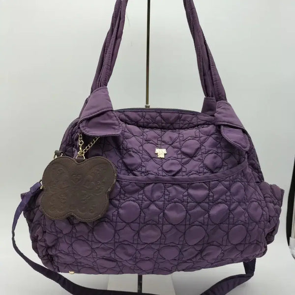 [BUNJANG] Anna Sui Quilted 2-Way Shoulder Bag Purple Nylon Butterfly Charm / 안나수이 나비 퀼팅 2way 숄더백
