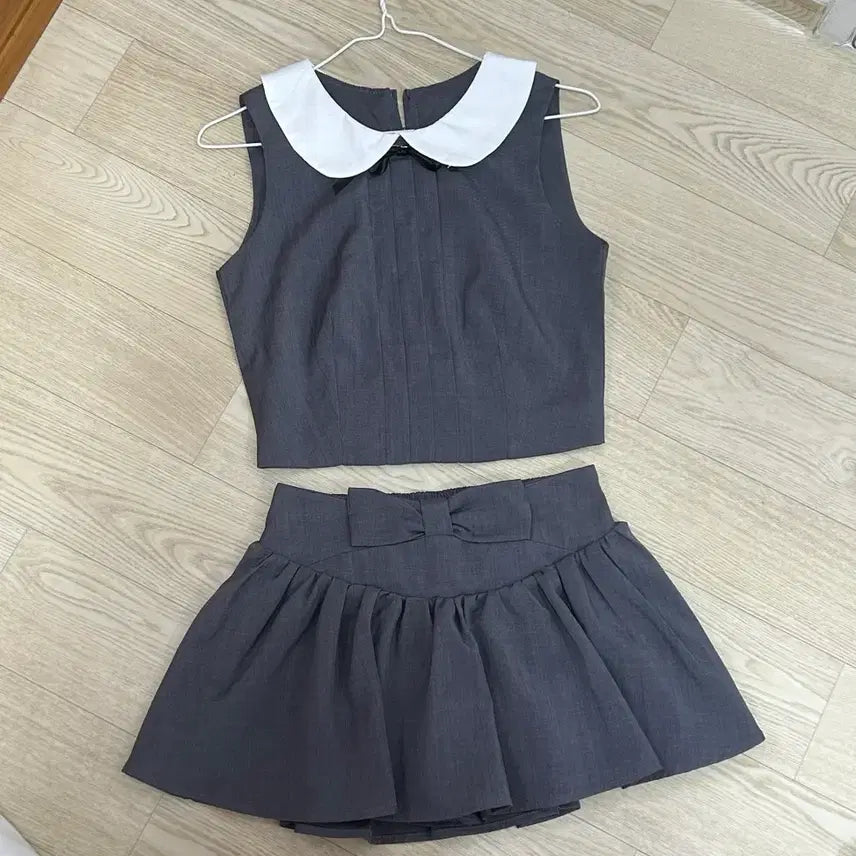 [BUNJANG] Gray Collar Two-Piece Skirt Set / 그레이 카라 스커트 투피스 세트 새상품